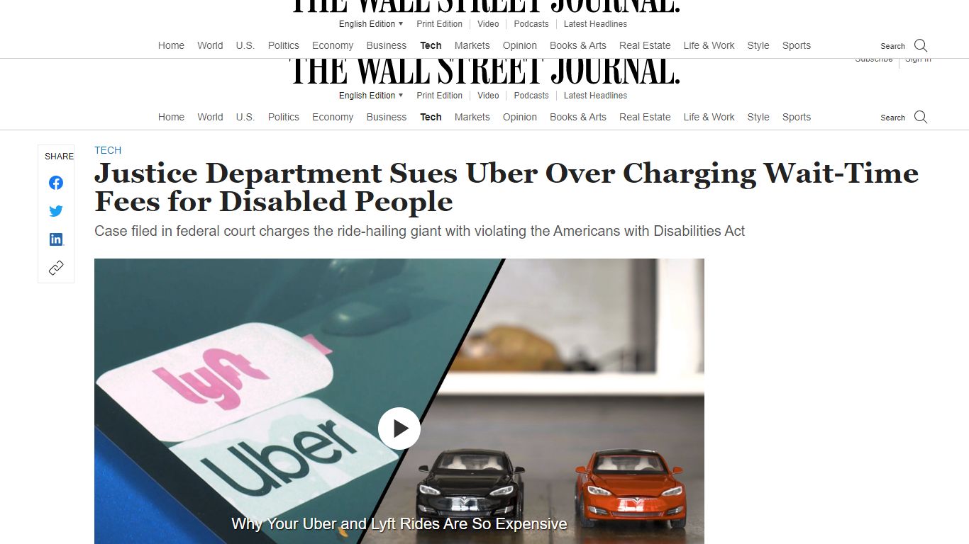 Justice Department Sues Uber Over Charging Wait-Time Fees for Disabled ...