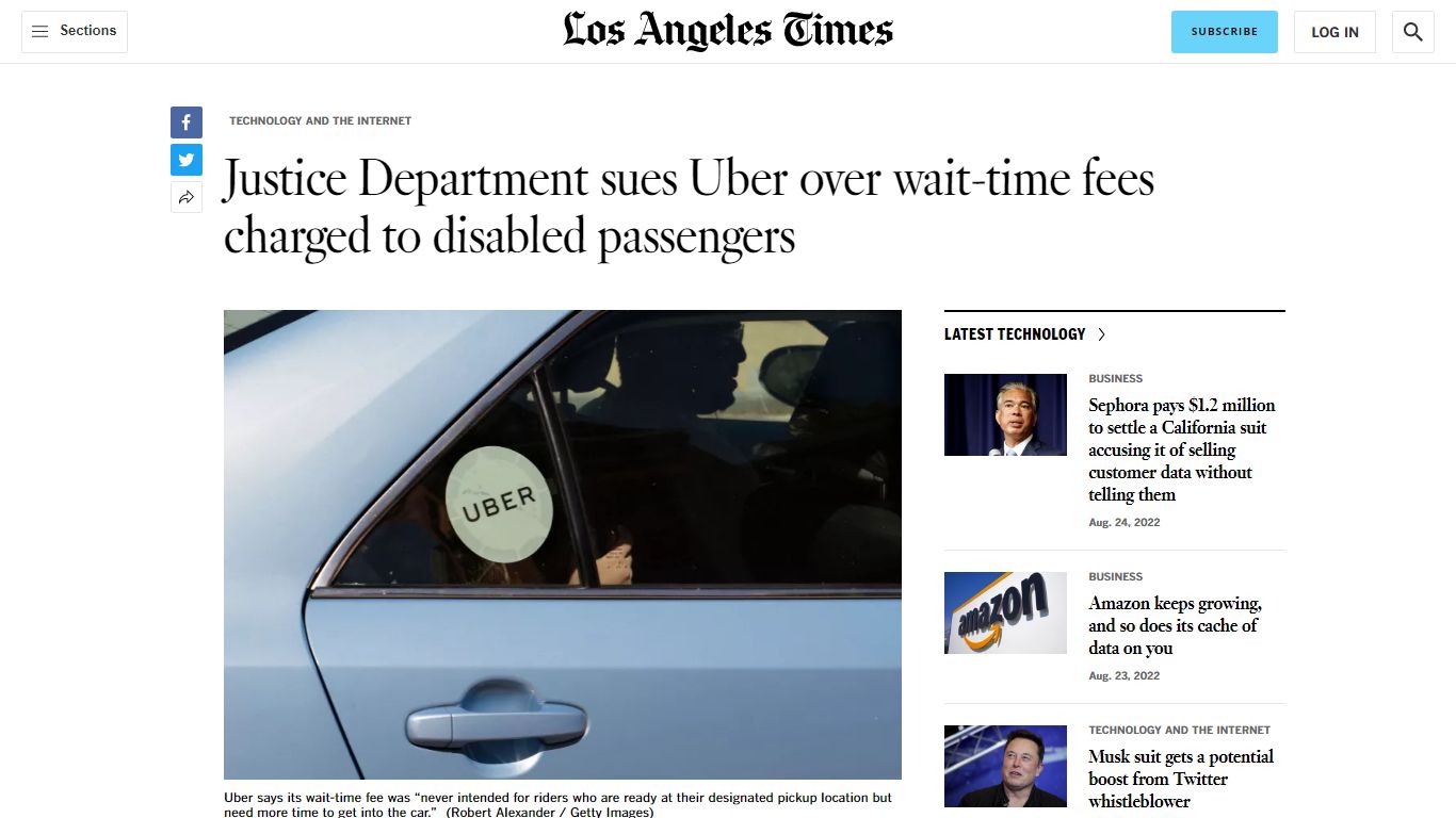 Justice Department sues Uber over wait-time fees charged to disabled ...